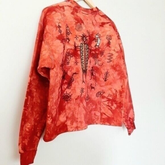 Kokopelli Tie-dye Sweatshirt Full-zip Jacket w/ Tribal print Sz M - Picture 7 of 10